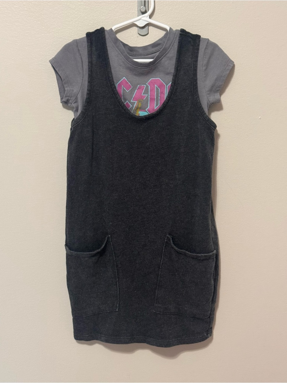AC/DC Kids Black Jumper Dress with Gray Graphic Tee